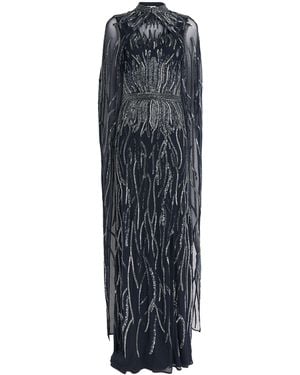 Raishma Embellished Marcia Cape Gown - Blue