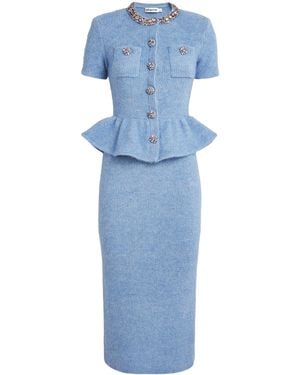 Self-Portrait Knitted Peplum Midi Dress - Blue