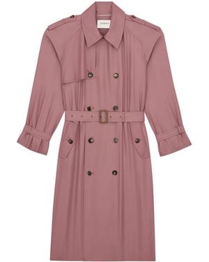 Saint Laurent Satin Double-Breasted Trench Coat - Red