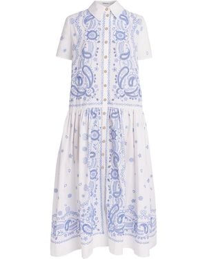 Self-Portrait Cotton Embroidered Midi Dress - Blue