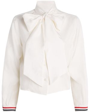 Thom Browne Silk Bow-Collar Blouse - White