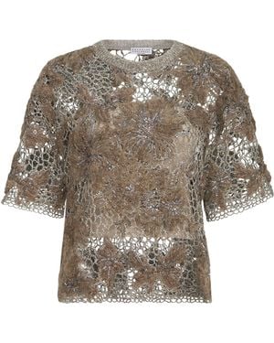 Brunello Cucinelli Mohair-Blend Whispering Bloom T-Shirt - Natural