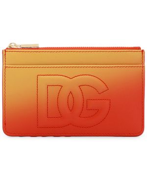 Dolce & Gabbana Leather Gradient Zip Card Holder - Orange