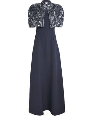Raishma Embellished Giselle Cape Gown - Blue