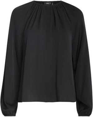Theory Silk Chiffon Gathered Blouse - Black
