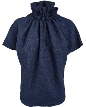 Edeline Lee Short-Sleeved Ruff Blouse - Blue