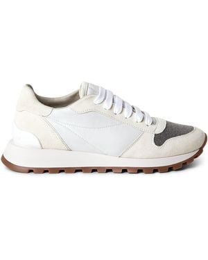 Brunello Cucinelli Suede Technical Running Sneakers - White
