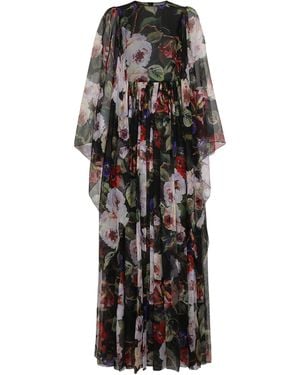 Dolce & Gabbana Silk Floral Print Gown - Black