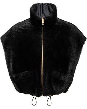 Prada High-Neck Reversible Slim-Fit Shearling Gilet - Black