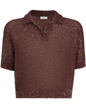 Brunello Cucinelli Sequin Collared Top - Brown