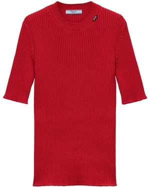 Prada Wool Ribbed Short-Sleeve Jumper - Red