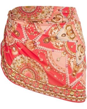 CAMILLA Printed Crystal-Embellished Sarong Skirt - Red