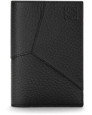 Loewe Grained Leather Puzzle Edge Passport Cover - Black