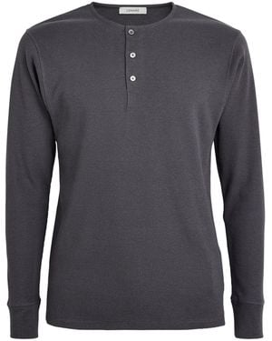 Lemaire Cotton-Linen Rib-Knit Henley T-Shirt - Blue