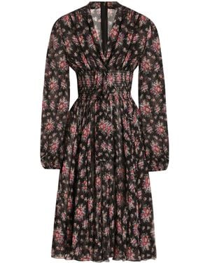 Dolce & Gabbana Silk Floral Midi Dress - Brown