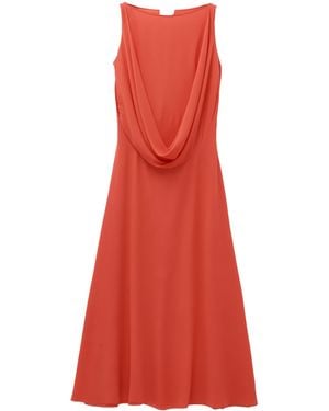 Alexander McQueen Silk Draped Midi Dress - Red