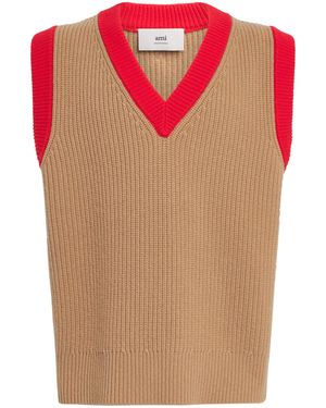 Ami Paris Wool Ami De Coeur Jumper Vest - Brown