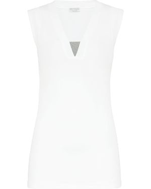 Brunello Cucinelli Stretch-Cotton Monili Tank Top - White