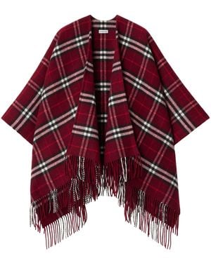 Burberry Check Wool Cashmere Cape - Red