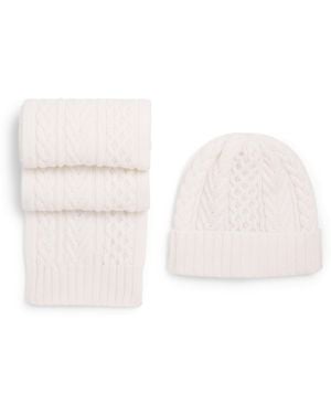 Johnstons of Elgin Aran Cashmere Beanie And Scarf Set - Natural