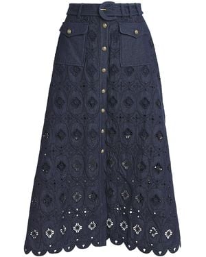 Saloni Denim Embroidered Kali Midi Skirt - Blue
