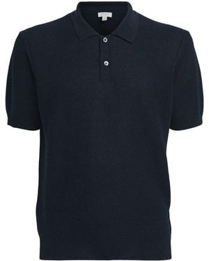 Sunspel Linen-Silk Honeycomb Polo Shirt - Blue
