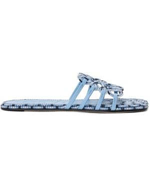 Loewe X Paula's Ibiza Leather Embroidered Petal Anagram Slides - Blue