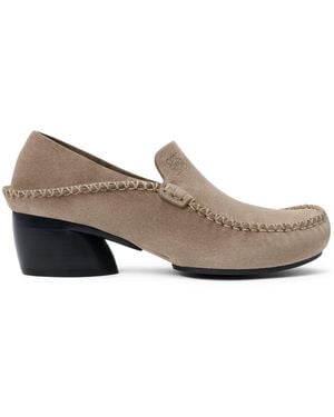 Loewe Leather Oval Heeled Loafers 45 - Grey