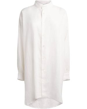 Eskandar Linen Stand-Collar A-Line Shirt - White