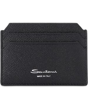 Santoni Textured Leather Card Holder - Black
