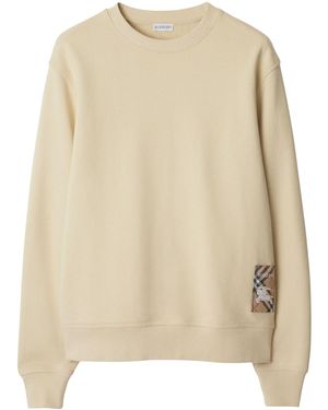 Burberry Cotton Check Label Sweatshirt - Natural