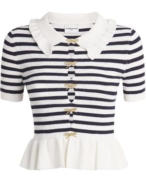 Claudie Pierlot Knitted Stripe Peplum Jumper - White