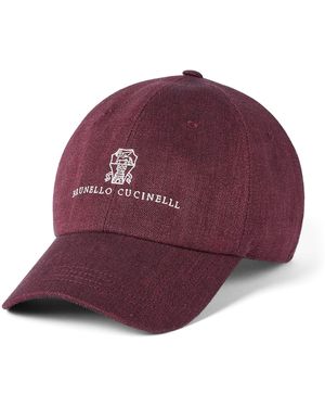 Brunello Cucinelli Linen-Wool Logo Baseball Cap - Purple