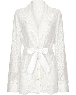 Dolce & Gabbana Lace Single-Breasted Blazer - White