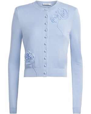 Self-Portrait Lace-Embroidered Cardigan - Blue