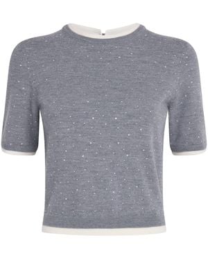 Maje Embellished-Wool Short-Sleeve Jumper - Grey