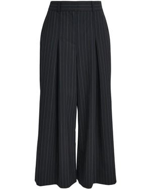 ME+EM Pinstripe Cropped Wide-Leg Trousers - Black