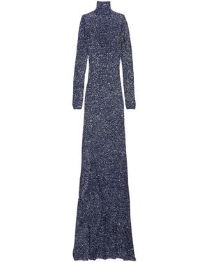 Balenciaga Sequin Rollneck Maxi Dress - Blue