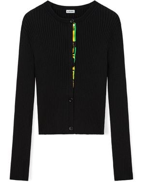 Loewe Ribbed Contrast-Detail Cardigan - Black