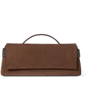 Brunello Cucinelli Suede Essence Flap Top-Handle Bag - Brown