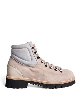Eleventy Suede Lace-Up Boots - Natural