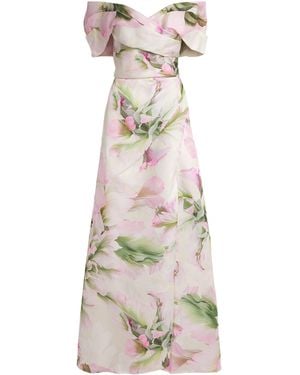 Monique Lhuillier Asymmetric Off-The-Shoulder Gown - White