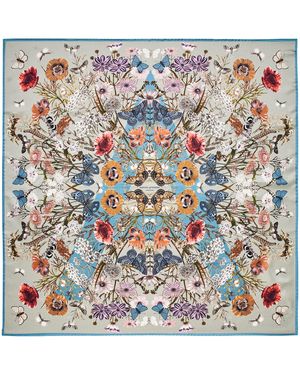 Aspinal of London Silk Botanical ‘A’ Print Scarf - Gray