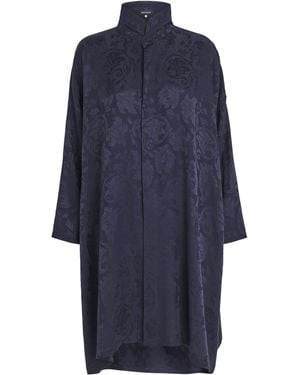 Eskandar Silk Double-Stand Collar Shirt - Blue