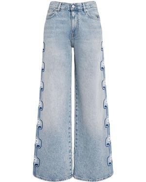 Maje Floral Embroidered High-Rise Wide-Leg Jeans - Blue
