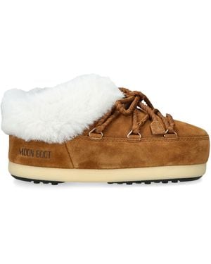 Moon Boot Suede Shearling-Trim Evx Mules - Brown