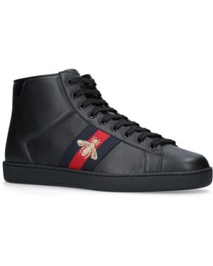 Gucci New Ace Bee Embroidered High Top Trainers - Black