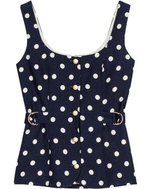 Maje Linen-Blend Polka-Dot Waistcoat - Blue