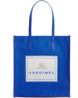 Harrods Cotton Sardines Condiments Shopper Bag - Blue