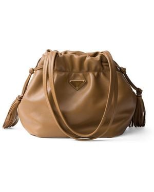 Prada Nappa Leather Drawstring Shoulder Bag - Brown